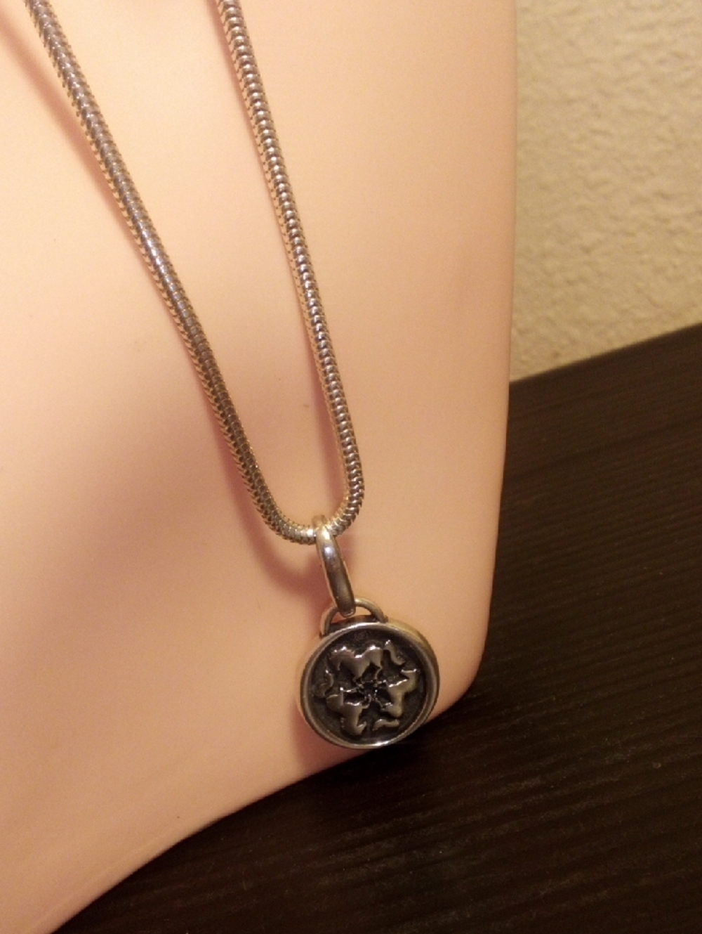 Sterling Silver Floral Medallion Pendant Necklace - Silver